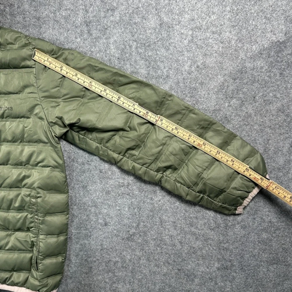 Columbia Puffer Jacket XS Olive Green Pink Trim Insulated Hooded